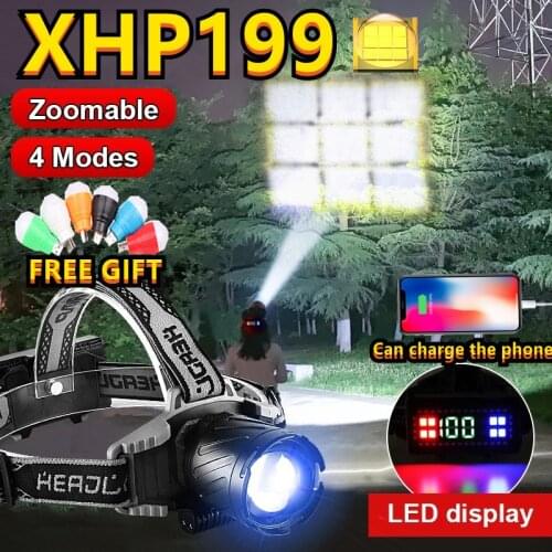 2021 XHP199 Super Powerful Led Headlamp High Power LED Headlight 18650 USB Rechargeable Head Flashlight XHP160 Fishing Head Lamp