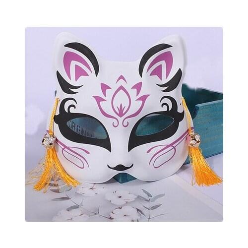 2021 Unisex Japanese Fox Mask with Tassels Non-toxic Cosplay Hand Painted 3D Fox Masks Costumes Props Accessories