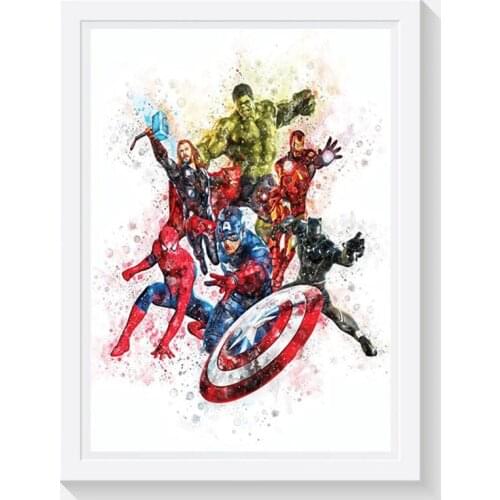 Watercolor Marvel Avengers Wall Art Canvas Print Painting Posters and Prints Superhero Cartoon Posters Kids Room Wall Decor