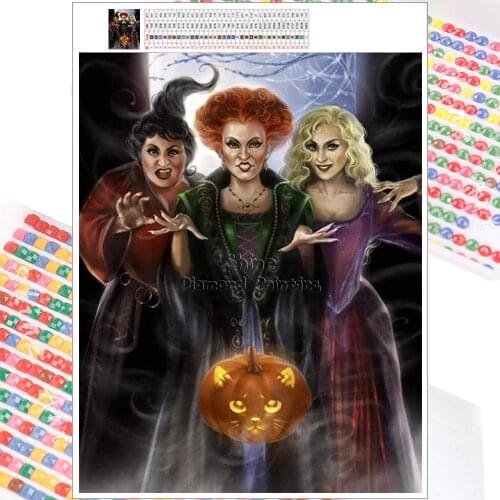 Diamond Painting Embroidery Kit Witch Mosaic Pumpkin Disney 5D DIY Full Square Round Halloween Mural Home Decoration