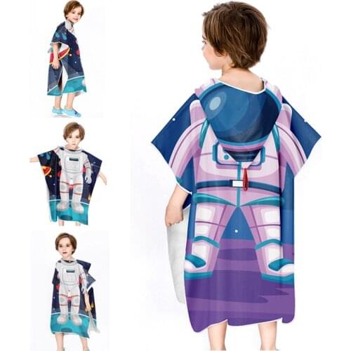 120x60Cm Kids Hooded Bath Towels Boys Girls Swimming Pool Bathroom Surf Cloak Bathrobe Printed Cozy Super Absorbent Beach Towel
