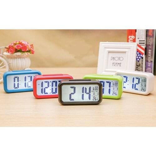 Digital Alarm Clock Student Clock Large LCD Display Snooze Electronic Kids Clock Light Sensor Nightlight Office Table Clock