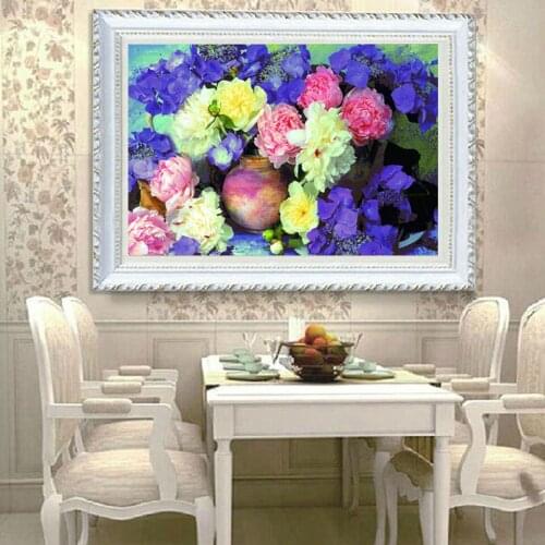 Flower 5D DIY Diamond Painting Posters White Peony 3D Cross Stitch Pattern Diamond Embroidery Mosaics Rhinestone Home Decor Vase