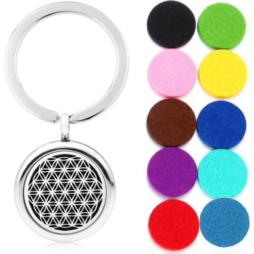 Flower Of Life 25mm Aroma Diffuser Locket Keychain Accessories Essential Oil Perfume Keyring Lobster Clasp For Women Jewelry