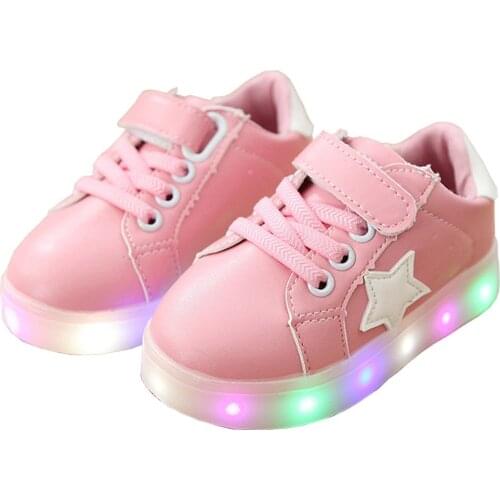 Daclay Kids Shoes for Girl Boys LED shoes White PU Leather Skateboard Shoes for Kids Girls