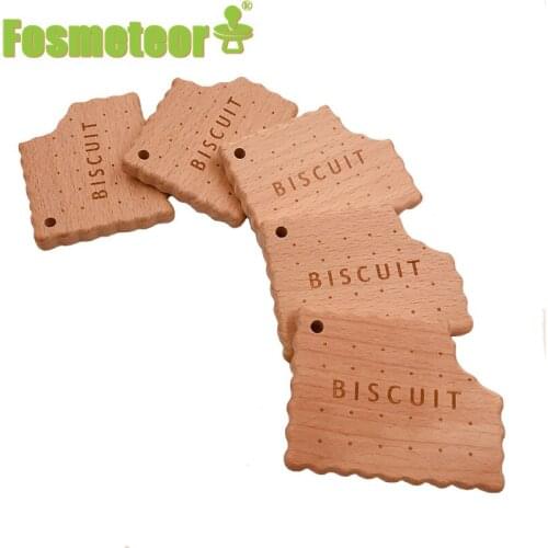 Fosmeteor Infant Cookies Baby Wood Teether Biscuits Shape Natrual Wooden Baby Teether Toys Wood Teething Accessories Baby Shower