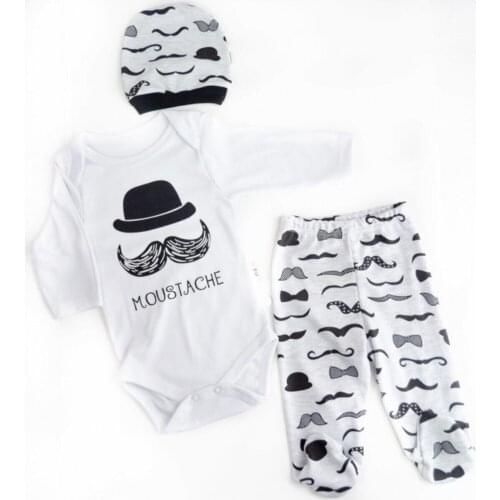 New Born Essentials 100% Cotton Set Baby Boy With Mustache Hat 3 Pcs palmgren-3-6 Months Free Shipping Turkey