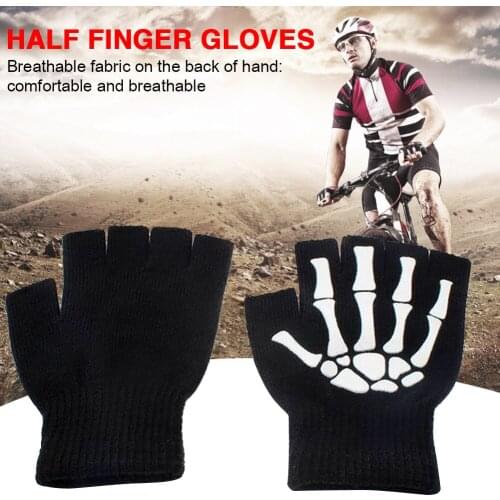 Outdoor cycling stretch knitted gloves Halloween skeleton ladies mens half-finger skeleton cycling sports fishing bike gloves