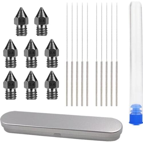 0.4mm MK8 Nozzle Hard Steel Mold Corrosion-Resistant Extruder Threaded 1.75mm with Clean Needles Kit For Ender3 Pro 3D Printer