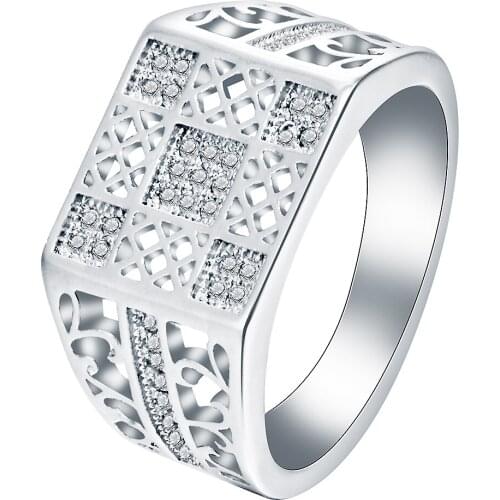 Hainon Luxury Hollow Engagement Rings Square Design Micro paved Zircon Jewelry Men Wedding PROMISE RING Jewellery