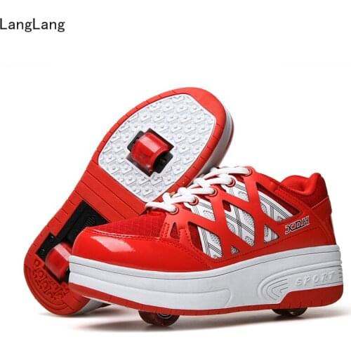 Size 28-40 Kids Sneakers on Double Wheels Boys Girls Roller Skate Shoes with LED Lights Children Wheels Shoes
