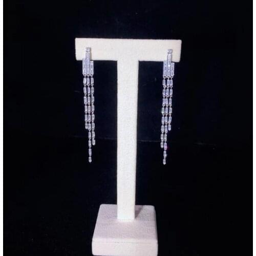 Trendy 925 sterling silver with cubic zircon drop earring long tassels fine women jewelry free shipping