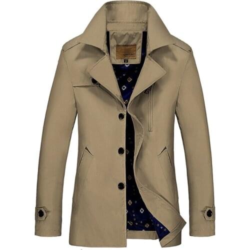 Mens Autumn Casual Long Trench Coat Slim Fit Black Formal Outwear Jackets Male Classic Travel Business Windbreakers New