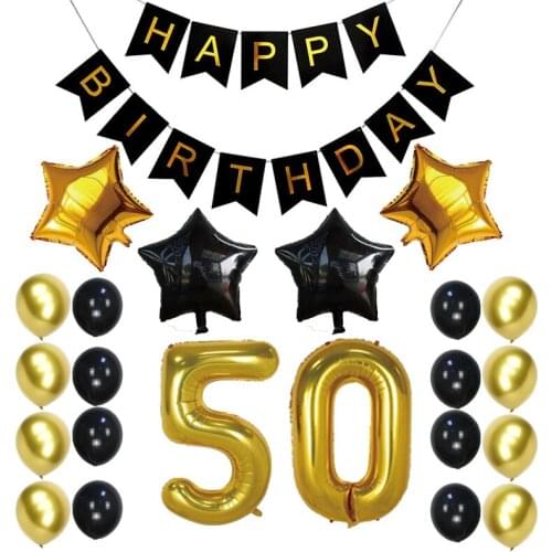 20th 50th 60th 70th Birthday Party Decoration Sets Happy Birthday Banner Gold Number Balloons 20 50 60 Years Old Party Supplies