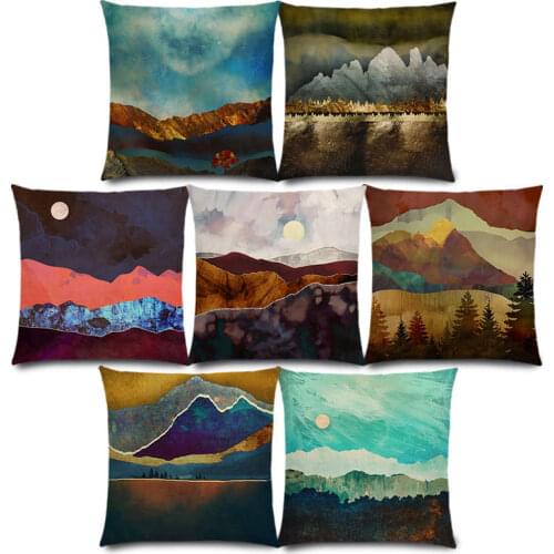 New Sun Moon Day Night Sky Mountains Beyond Desert Vast Wilderness Metallic Prints Cushion Cover Sofa Throw Pillow Case