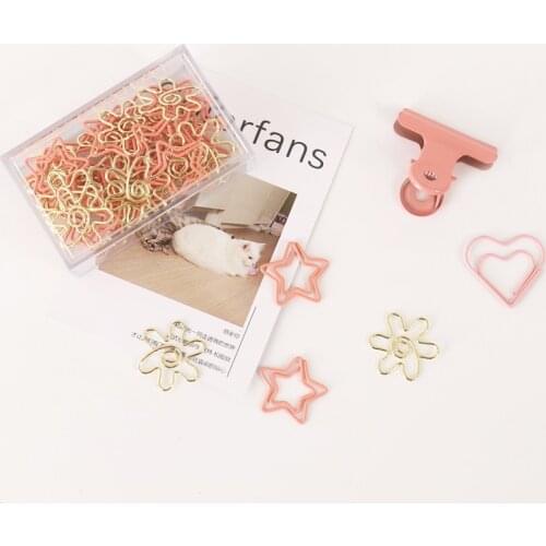 2020 New Arrival 30pcs/lot Kawaii Star Flower Paper Clip Metal Bookmark Decorative Clips In Package Box School Office Stationery