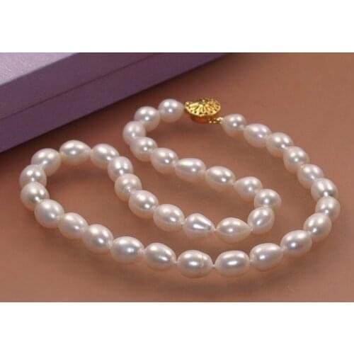 New women AA 7-8mm white cultured pearl Akoya necklace genuine 18"