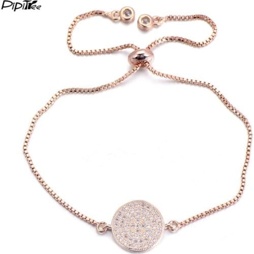 Pipitree Micro Cubic Zirconia Crystal Pave Round Charm Bracelet Classic Rose Gold Color Bracelets for Men Women Chain Jewelry
