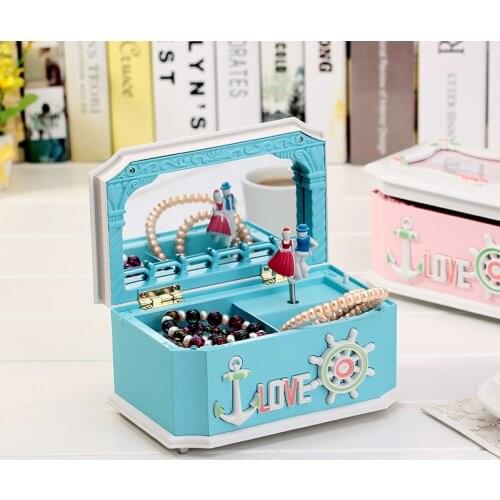 Plastic Music And jewellery Storage Boxes Rotation Dolls Mirror Cosmetic Jewelry Box Home Decor Gift carrossel Music box