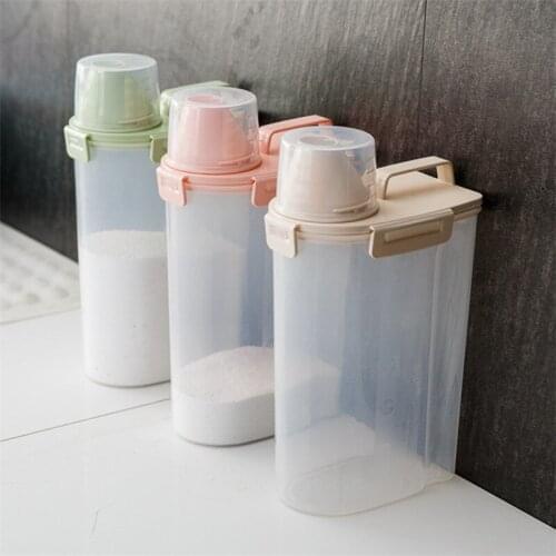 Portable Plastic Rice Bucket with Measuring Cup Large Capacity Box Kitchen Sealed Can Grains Tank Pet Food Container Cat Feeder