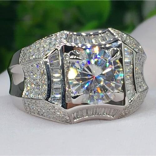Luxury Male White Zircon Stone Ring Charm Gold Silver Color Big Engagement Ring Vintage Crystal Round Wedding Rings For Men