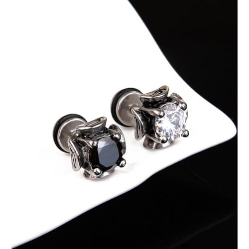 Vintage Punk Black Zircon Stainless Steel Cross Men Women Stud Earrings Fashion Small Ear Jewelry Accessories Earrings Wholesale