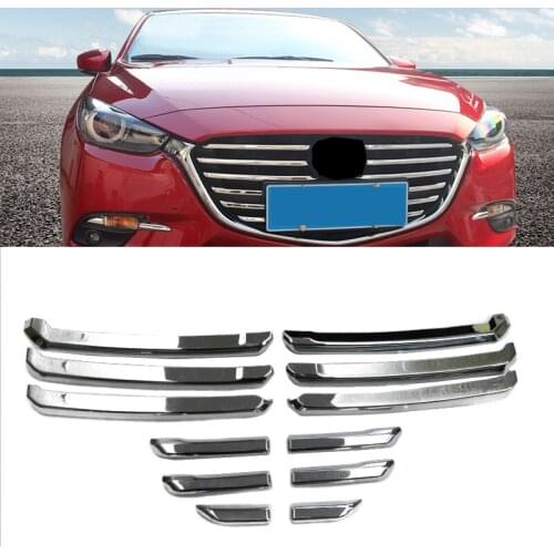 Car Styling Exterior For Mazda 3 AXELA Hatchback Sedan 2017 2018 ABS Chrome Front Central Grille Grill Sticker Cover Trim