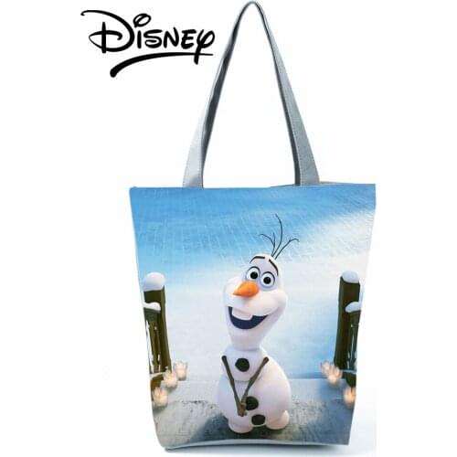 Disney Frozen Handbags High Capacity Shoulder Bag Girl Eco Reusable Shopping Bag Snowman Printed Tote Blue Beach Bag Portable