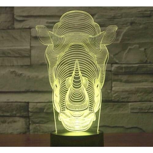 3D LED Night Light Rhinoceros Head with 7 Colors Light for Home Decoration Lamp Amazing Visualization Optical Illusion Awesome