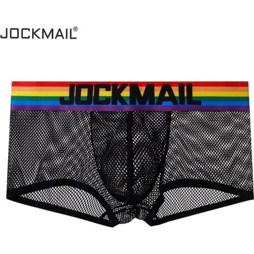 JOCKMAIL Sexy Underwear Men Boxer Mens Trunk Mesh lingerie Male Underpants Gay Panties Transparent mesh perspective