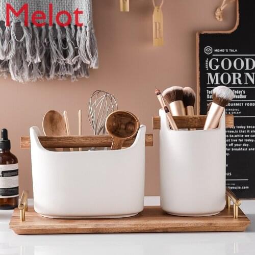 Vintage Bucket-Shaped Ceramic Drain Chopsticks Tube Kitchen Storage Household Chopsticks Cage Spoon Tableware Storage Rack