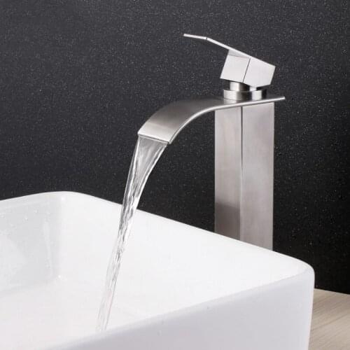 Waterfall square 304 stainless steel bathroom basin faucet hot and cold water mixer
