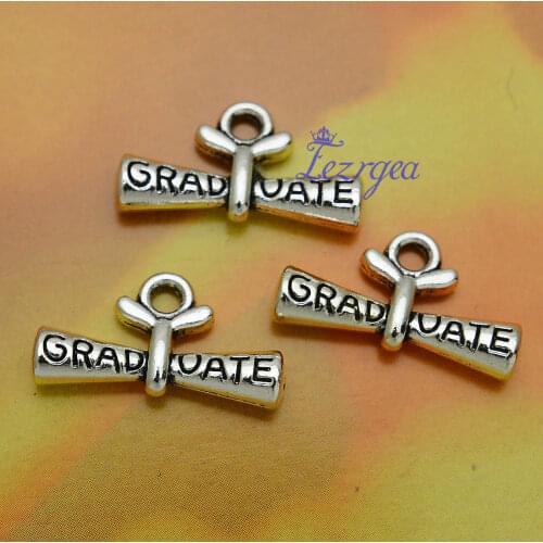 20pcs/lot--21x11mm, Antique silver plated 3D Graduate Diploma charms,DIY supplies,Jewelry accessories