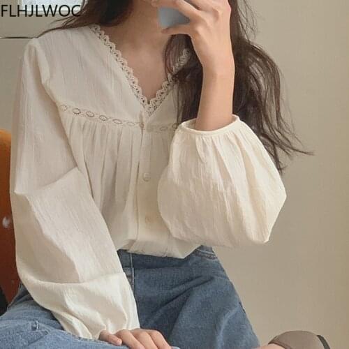 2021 Cute Sweet Tops Japanese Kawaii fashion style Girls Flhjlwoc Women Solid Single Breasted Button Casual Shirts