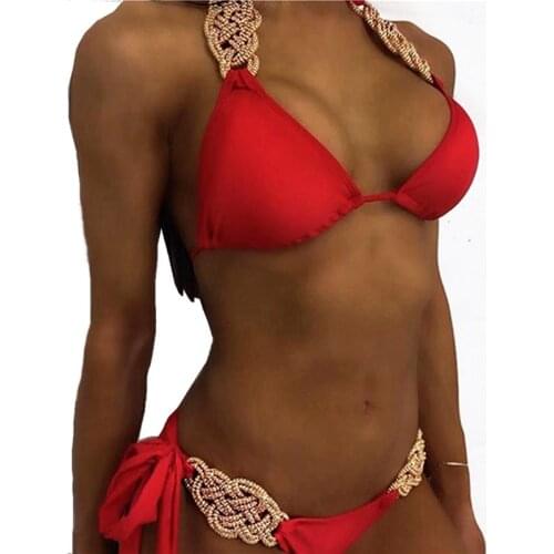 2021 Sexy Halter Knitted Bikini Women Swimwear Female Swimsuit Two-pieces Bikini set Brazilian Bather High Cut Bathing Suit Swim