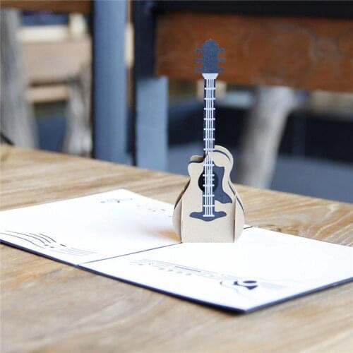 3D Laser Cut Handmade Carving Guitar Shape Paper Invitation Greeting Cards PostCard Kids Birthday Party Creative Gift Souvenir