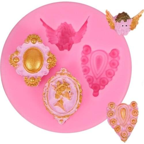 4 Hole Angel Queen Heart Shaped Gemstone Fondant Silicone Mold Chocolate Cake Decoration Silicone Mold Baking Tools