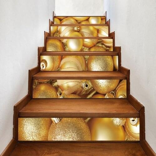 6pcs/13pcs Gold Bell Cat 3D Stair Sticker DIY Self-adhesive Home Decor Floor Decals Murals Living Room PVC Wallpaper Xmas Poster