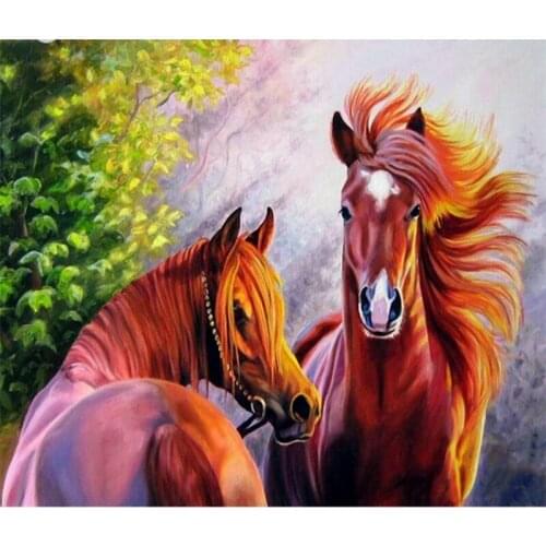 5D Full Diy Diamond Painting Mosaic Handmade Two Horse Cross Stitch Diamond Diamond Embroidery Christmas Decor Animals
