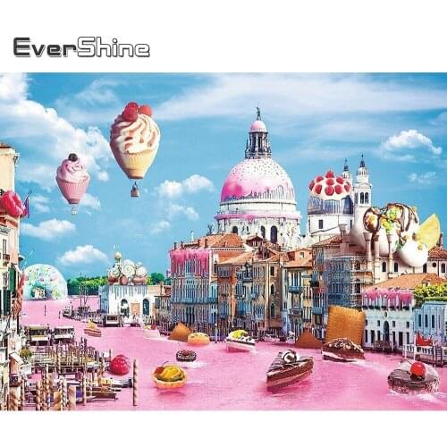 Evershine 5D DIY Diamond Embroidery City Rhinestone Kit Cross Stitch Diamond Painting House Landscape Mosaic Home Decoration