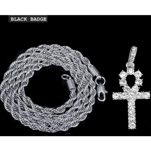 Diamond Cross Pendant Necklace CZ Silver color Choker Statement Necklace Women Silver men Jewelry