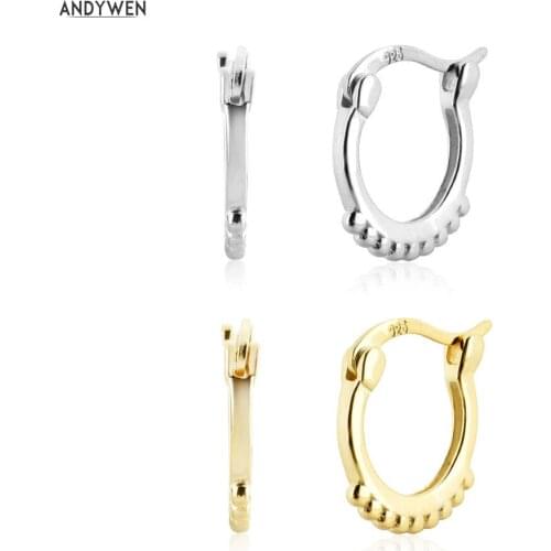 ANDYWEN New 925 Sterling Silver Gold 9mm Charm Slim Huggies Clips Rock Punk Hoops Earring Women Fashion Round Jewelry 2021