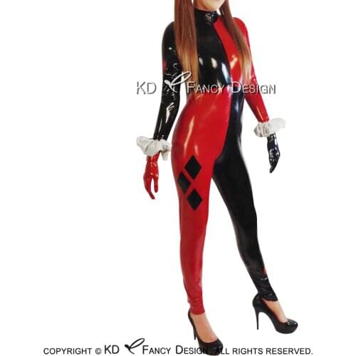 Black Sexy Clown Latex Catsuit With Gloves Feet Socks Front Zipper Rubber Bodysuit Uniform Overall Zentai Body Suit LTY-0234