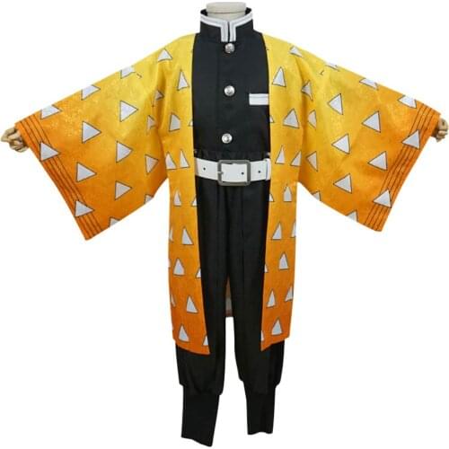 Kids Children Anime Demon Slayer Cosplay Agatsuma Zenitsu Cosplay Costumes Kimono Uniform Outfits Halloween Carnival Costumes