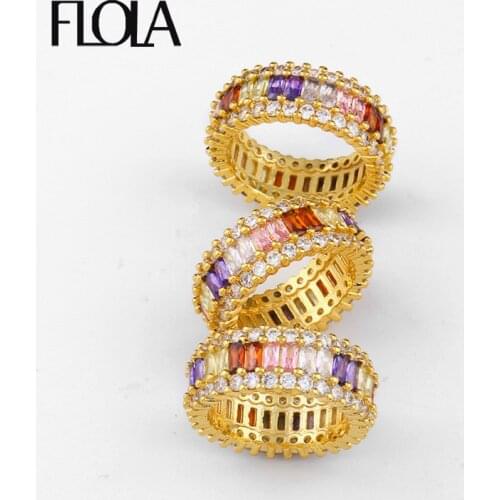 FLOLA Fancy Rainbow Stackable Birthstone Rings Band Ladies Eternity Wedding Ring Rainbow Pave Jewellery anillo arcoiris righ80