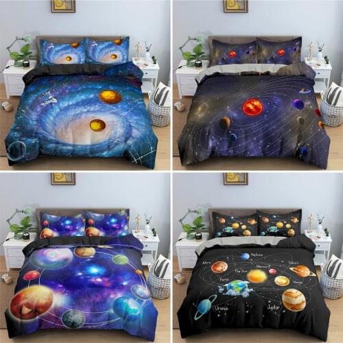 Galaxy Planet Printed Duvet Cover Set Microfiber Bedding Set Teens Boys Quilt Cover With Pillowcase Queen King Size Bedclothes