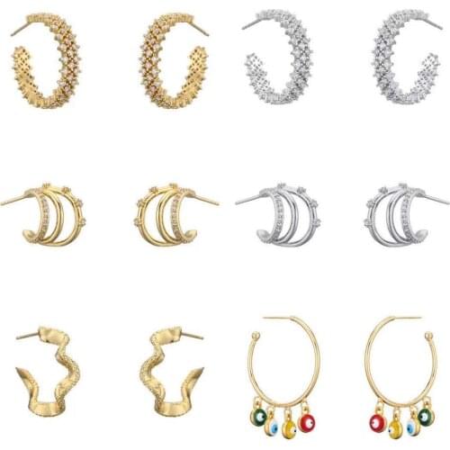 HECHENG,1 pair, Baguette Cubic Zirconia Stone Hoop Earrings, For Women, Fashion Circle Bridal Wedding Jewelry