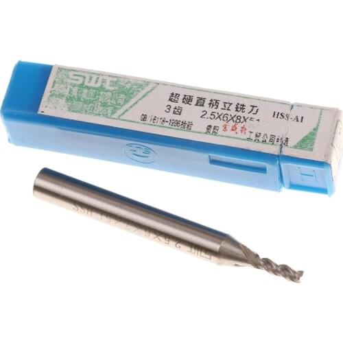 2.5*6*8*52mm HSS Straight Shank 3 Flute End Mill Router Drill Bit Cutter Tool