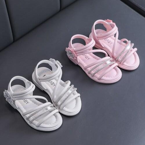Summer Girls Sandals Sequins Rhinestone Roman Shoes Cute Toddler Baby Student Shoes Princess Bright Sandal Flower Shoes