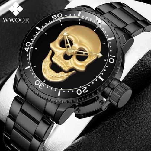 WWOOR Mens Watches Sport Quartz Wristwatch 2021 New Luxury Gold Full Steel Clock Casual Waterproof Mens Watch Relogio Masculino